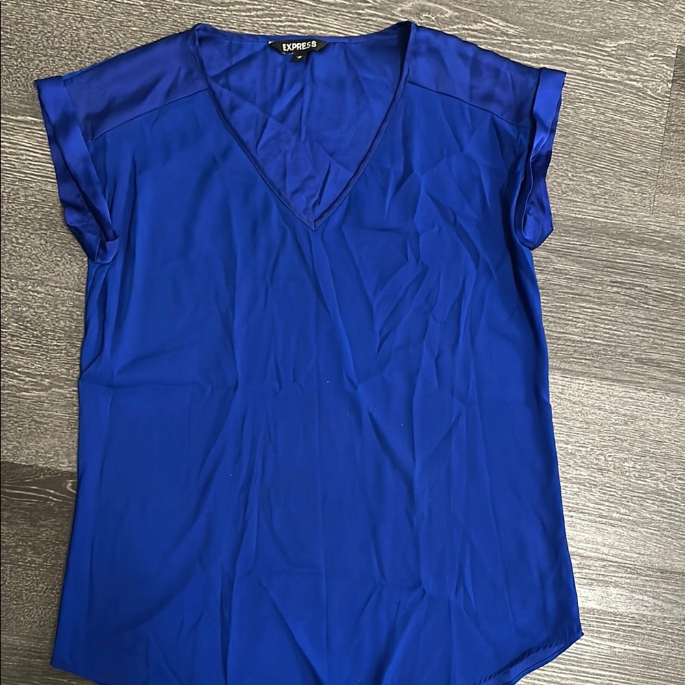 Express Blue Cap Sleeve V-Neck Blouse